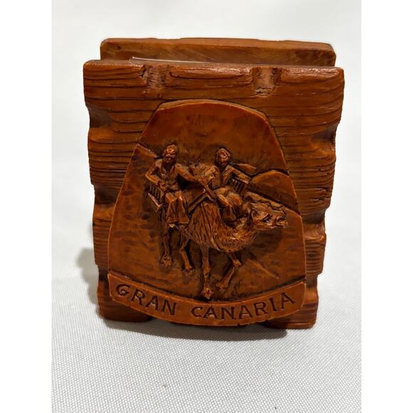 Vintage Beautifully hand carved Wooden Matchbox Holder Box Gran Canaria travel - Picture 2 of 12